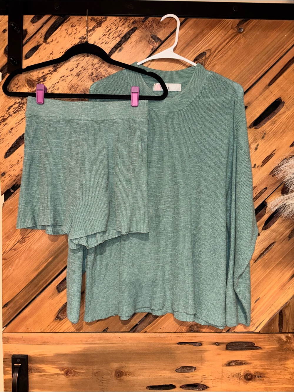 Free People Beach Green Knit Lounge Top & Shorts Set